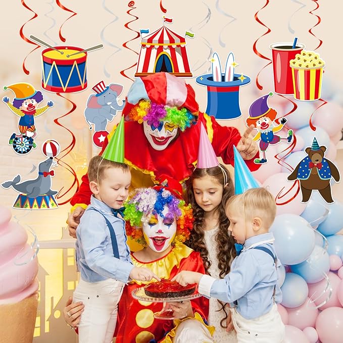 24 Pcs Carnival Hanging Swirl Party Decorations, Circus Clown Animals Theme Party Ceiling Decor Double Sided Circus Decorations for Home Classroom Birthday Party Favors
