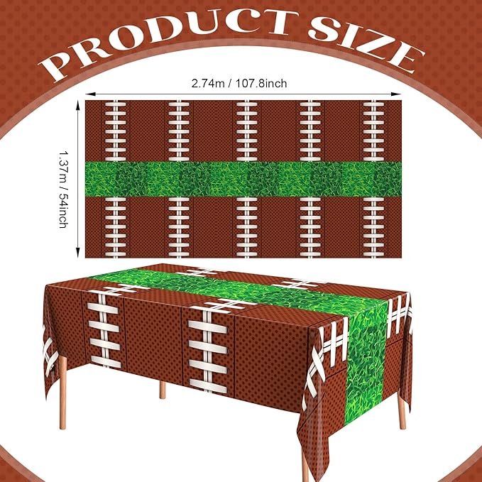 Oudain 6 Pcs Football Party Tablecloth 108 x 54 Inches Rectangle Rugby Table Cloth Disposable Plastic Sport Themed Table Covers for Football Rugby Day Birthday Party Supplies Favors (Chestnut)