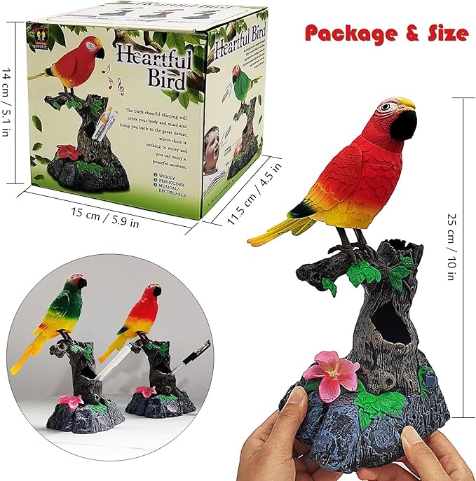 Tipmant Electronic Talking Parrots Realistic Eelectric Birds Toy Office Home Wall Room Table Decoration Recoarding Voice & Playback Kids Toys Birthday Gifts (Red)