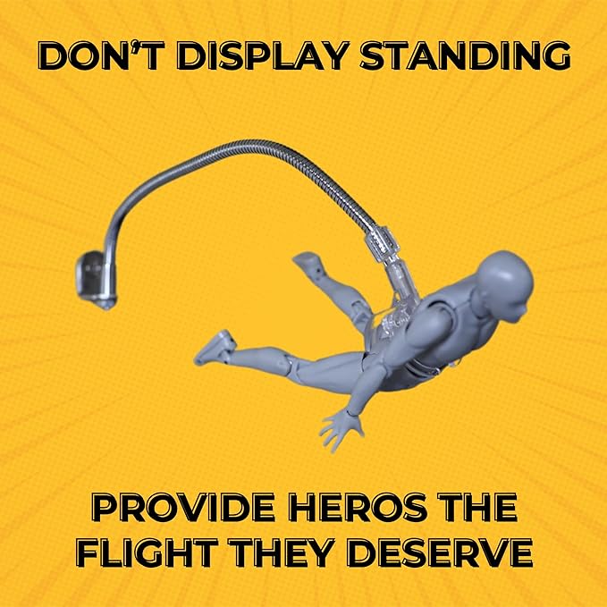 Action Figure Stand Wall Display | Flying Action Figure Display | Adjustable Metal Support Arm | Hidden Stand | Made for 6 Inch Marvel Legends | Clear | Show Off Your Flying Collectibles (2 Pack)