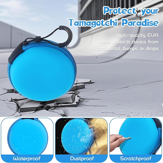 Carrying Case for Tamagotchi Paradise/Nano-MALS, Hard EVA Portable Storage Protector Cover with Lanyard & Carabiner for Kids, Case Only (Blue)