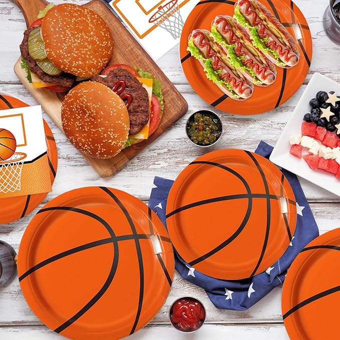 150 PCS Basketball Plates and Napkins Supplies - Dinner & Dessert Plates, Napkins for Basketball Birthday Party Decorations, Serves 50