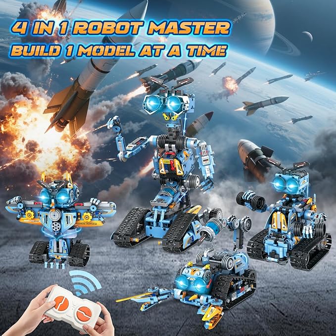 OKKIDY Robot Building Toys for Kids, 4-in-1 Rechargeable Remote Control RC Robotics STEM Building Block Kit RC Wall/Engineer Robot Toys for Boys Girls Ages 6 7 8 9 10 11 12+ (813PCS)
