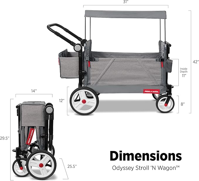 Radio Flyer Odyssey Collapsible Stroll N Wagon with Storage Bag, Light Gray