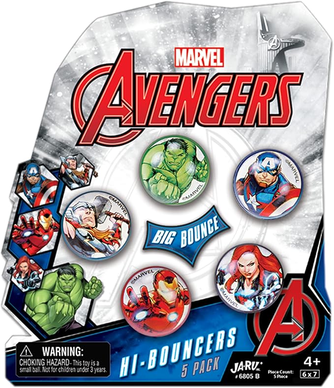 JA-RU Marvel Avengers Bouncy Superballs Super Hi Bounce 1.2" (1 Pack of 5 Balls) Hulk, Thor, Cap America & Friends Fidget Balls Small Toys for Kids Prize Giveaways Gift Birthday Supplies B-6805-1