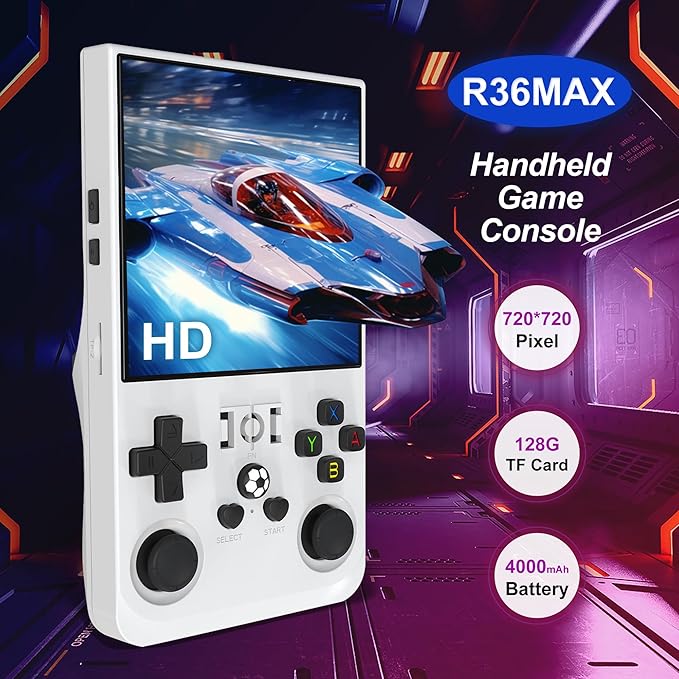 2026 Upgraded R36MAX Handheld Game Console Built-in 128GB TF Card 4000mAh Battery 20000+Classic Games Linux System 4.0-inch IPS Screen (Black)