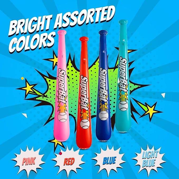 Bedwina Inflatable Baseball Bats in Bulk - (Pack of 12) - Giant 42 Inch Baseball Party Favors for Kids, Sports Theme Toy Party Supplies and Birthday Party Decorations