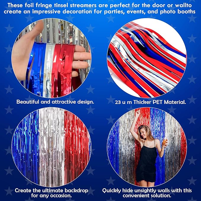OHOME 4th of July Decorations - American Flag Backdrop Streamers | Patriotic Memorial Day Decor for Indoor Outdoor Outside - 250 America Anniversary USA Fourth of July Accessories Party Favors,2 Pack