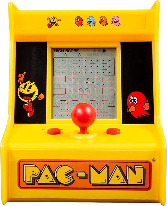 Pac-Man Desktop Arcade – Retro Mini Arcade Game with Classic 8-Bit Gameplay, LCD Screen, Joystick Controls, Battery-Powered, Officially Licensed Pac-Man Merchandise by Fizz Creations.
