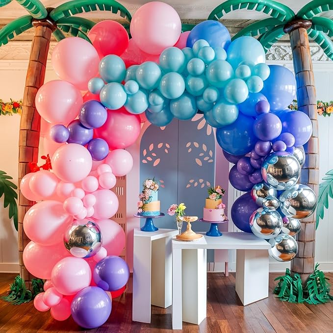 Pink Blue Purple Balloons, 12 Inchs Blue Pink Metallic Silver Cartoon Theme Balloons for Kids Birthday Hawaii Tropical Party Supplies Video Gaming Baby Shower Party Decorations