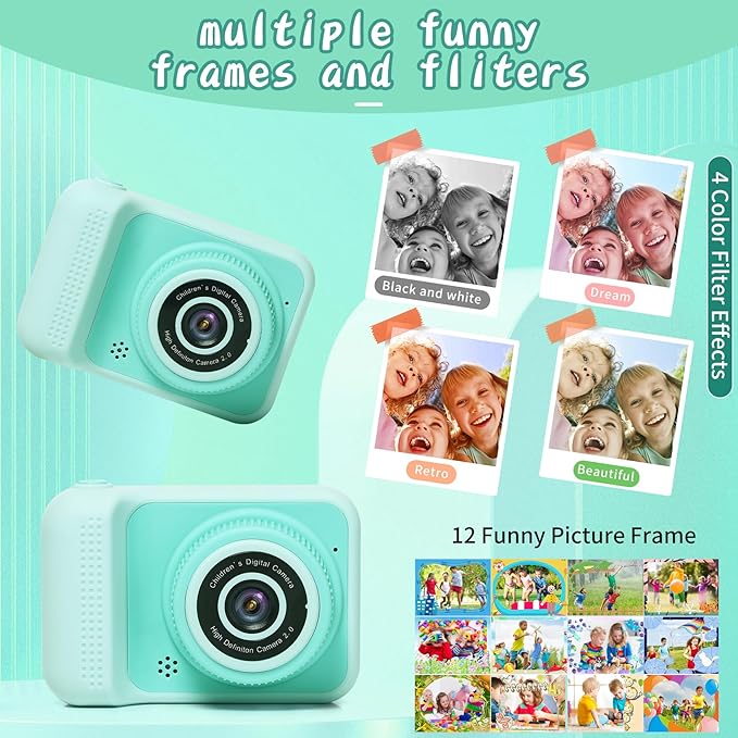 Kids Camera Toys, for Boys and Girls,JUVNAWEZ Digital Camera for Kids, Toddler Camera Christmas Birthday Toy Gifts for Kids Age 3 4 5 6 7 8 9 10 with 32GB SD Card, Video Recorder 1080P HD (Green)