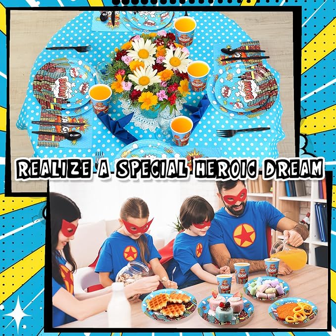 Zhehao 210 Pcs Christmas Hero Party Supplies Serves 30, Hero Themed Paper Plates Napkins Cups and Tableware Sets for Birthday Baby Shower Party Supplies Decor(Blue)