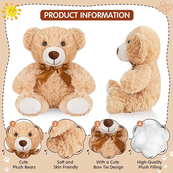 Zhanmai 18 Pcs 14 Inch Bears Stuffed Animal Bulk Gifts Plush Bear Toys for Birthday Baby Shower Graduation Party Favor(Mixed Colors)
