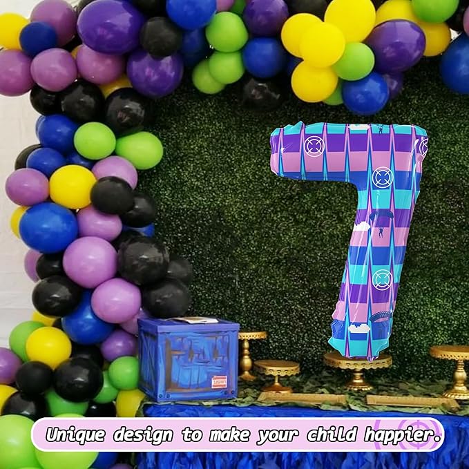 40 Inch Video Game Theme Number 7 Balloons Large Birthday Party Number Balloons Piñata Gaming for Kids Battle Boys Birthday Party Decoration Supplies