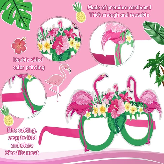 Harloon 36 Pcs Flamingo Party Decorations Eyeglasses Aloha Party Paper Glasses Favor Summer Tropical Flamingo Photo Booth Props Hawaiian Luau Eye Glasses for Pool Beach Shower Birthday Party Favor