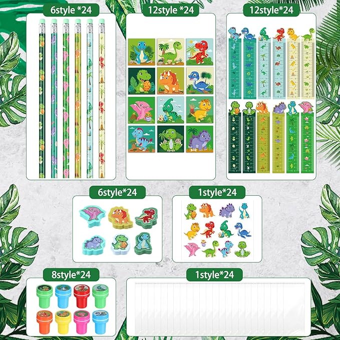 PerKoop 168 Pcs Dinosaur Party Favors Dinosaur Birthday Party Supplies Goodie Bags for Boys Girls Birthday with Notebook Pencil Sticker Stamp Stationery Gift Bag Fillers Piñata Stuffers Prize