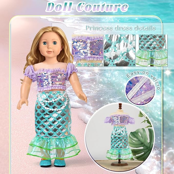 18 Inch Doll Clothes and Accessories 5-Piece Princess Dress Up Set - Complete Outfits for 18 Inch Dolls - Perfect for Dress Up Play & Birthday Gifts (No Doll)