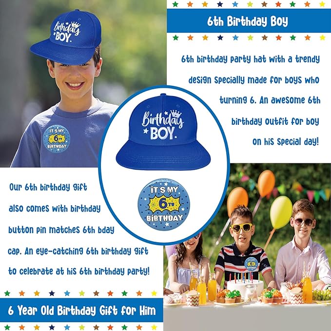 ZomefinKiu 6th Birthday Party Supplies for Boys - Hat, Badge, Decorations, and 6 Year Old Outfit