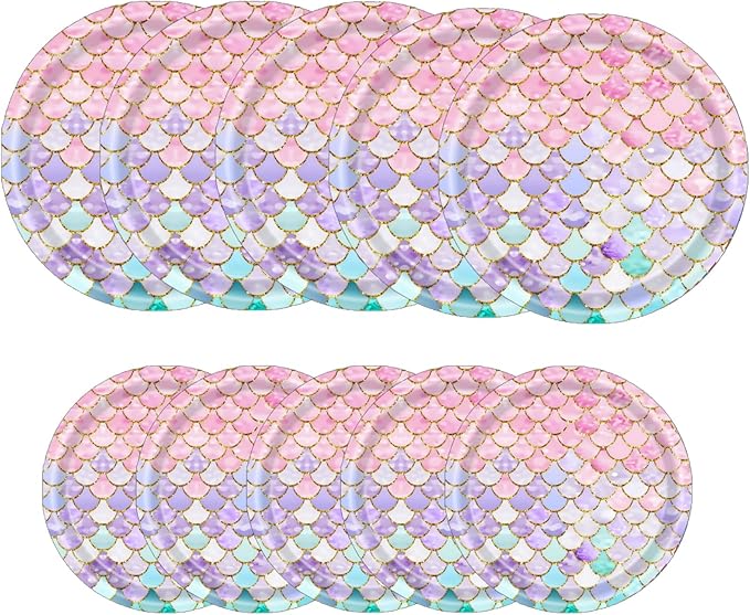 48 Pcs Mermaid Birthday Party Decorations Plates Set for 24 Guests,Little Mermaid Party Supplies Ocean under the Sea Party Tableware Plate for Princess Girls Baby Shower