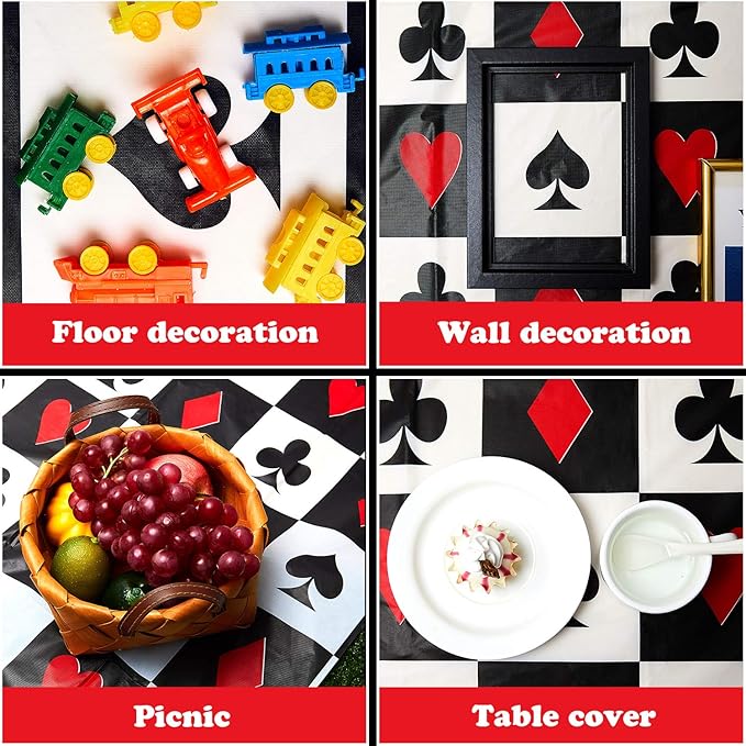 2 Pcs Casino Theme Party Decorations Poker Tablecloth Las Vegas Plastic Table Cover Casino Table Runner for Playing Card Game Birthday Party Favors Picnic Supplies, 54 x 108 Inch
