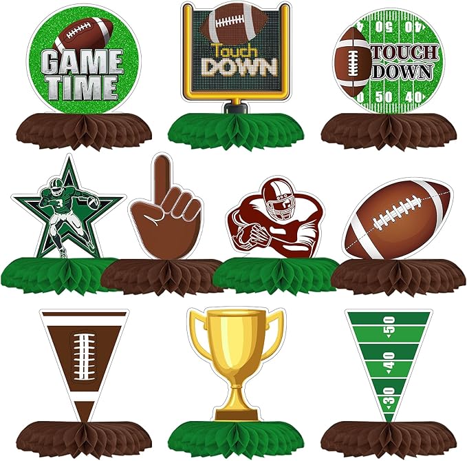 Horaldaily 10PCS Football Party Table Decoration Centerpieces, Football Game Day Honeycomb Centerpieces Table Toppers for Home Classroom School Boys Girls Baby Shower Birthday Supplies