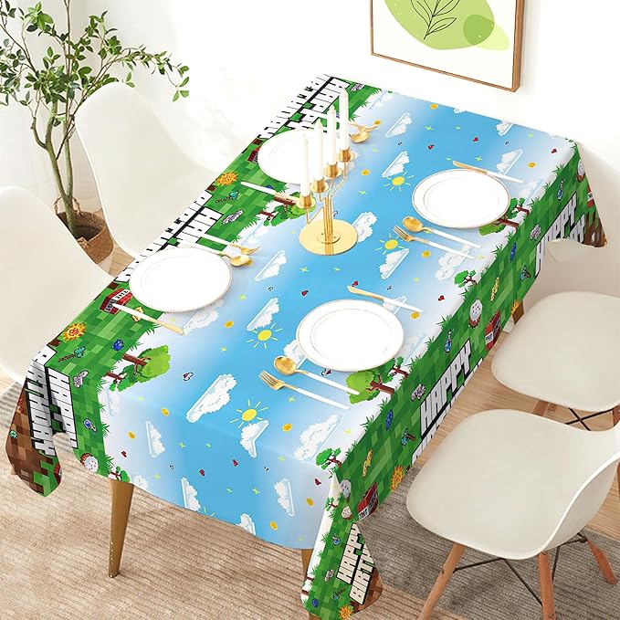 3 Pack Video Game Tablecloth,Plastic Disposable Gaming Theme Tablecloth, Retro Pixel Art Block Design, Vibrant 8-Bit Square Patterns for Kids Birthday Party,54 * 108 inch.