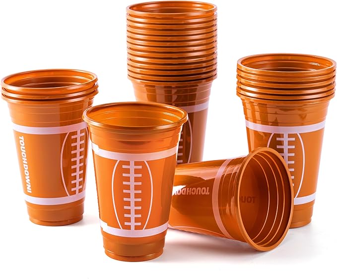 JOYIN 24 PCS Party Cups Bulk, 16oz Football Disposable Plastic Cups Holiday Tableware for Football Theme Party Supplies, Decoration, Party Drink Cups
