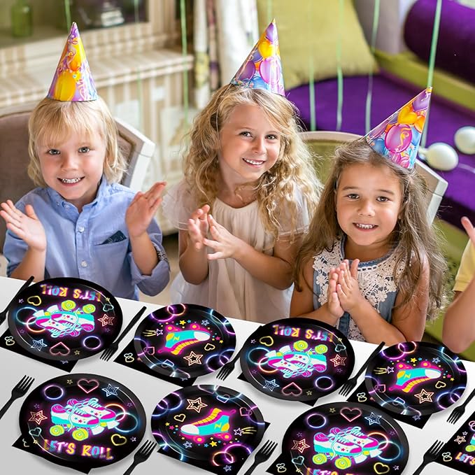 50 Guests Roller Skating Plates and Napkins Party Supplies Retro Roller Skate Party Decorations Disposable Tableware Set Let's Roll Dinnerware Favor for Boys Girls Teens Birthday, 200PCS
