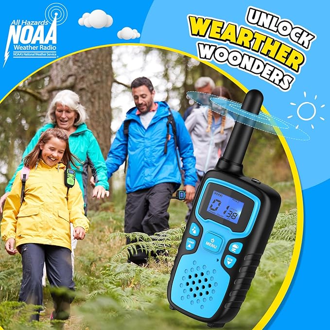 Wishouse Walkie Talkies for Kids Rechargeable Long Range,Xmas Birthday Gift for 5 6 7 8 9 10 11 12 Year Old Boys Girls,Hiking Gear Camping Games with NOAA,SOS Siren,Lamp,Lanyards,Easy to Use,4 Pack