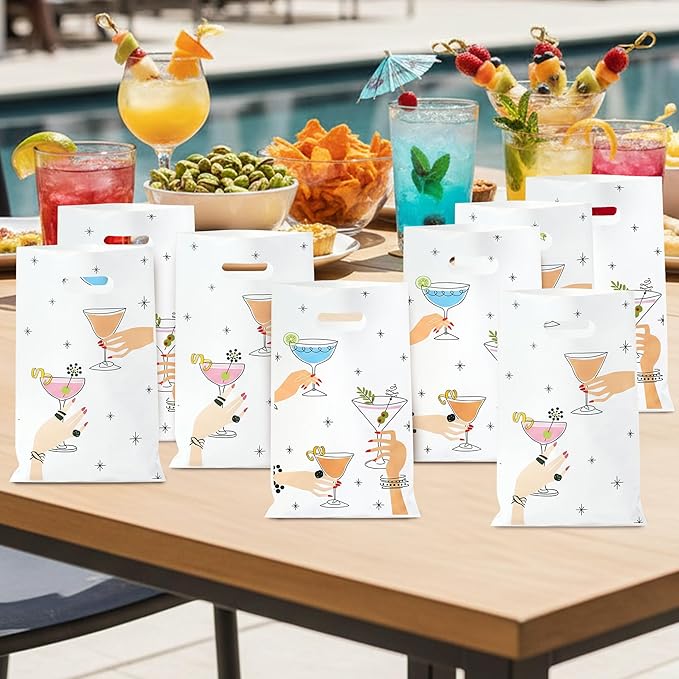 Martini Party Favor Bag - 50Pcs Martini Bachelorette Goody Candy Treat Gift Bags with Handles, White Theme Birthday Decorations for Women Girl Bar Engagement Bridal Shower Party Supplies