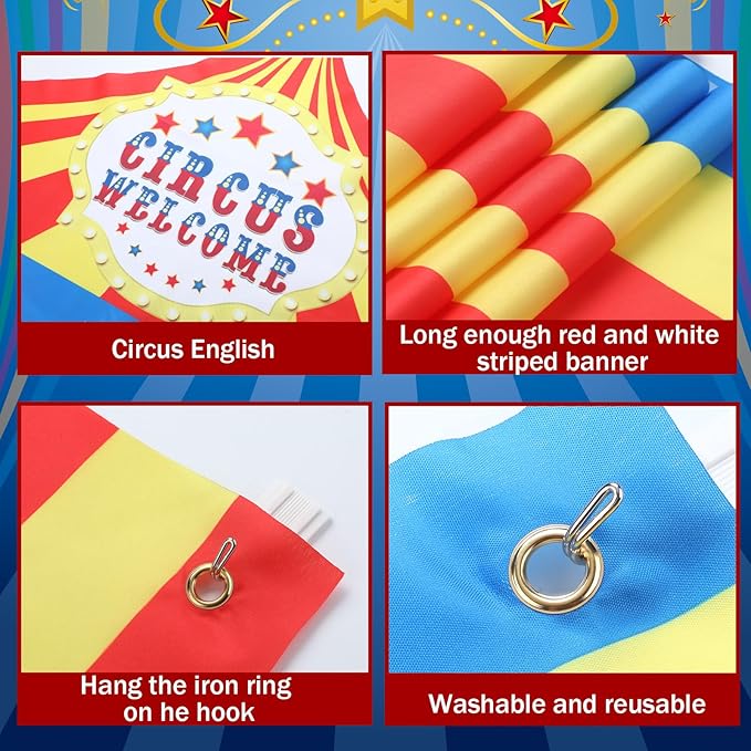 Preboun 3 Pcs Circus Tent Decorations Carnival Circus Theme Party Decorations Carnival Tent Banner Striped Pennant for Clown Theme Birthday Party Classroom Supply