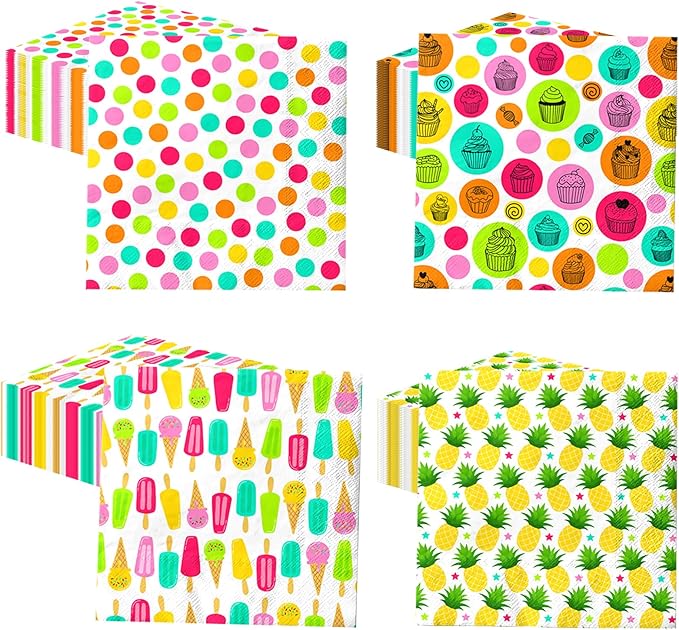 Summer Napkins,40Pcs Ice Cream Napkin Summer Birthday Party Decorations Tropical Fruit Party Napkins Hawaiian Baby Shower Decorations for Beach Pool