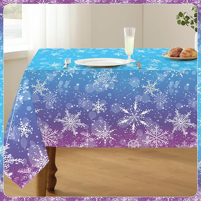 3 Winter Snowflake Plastic Tablecloth Decorations, Holographic Blue and Purple Snowflake Winter Wonderland Disposable Table Cover for Winter Holiday Birthday Decorations, 54x108 Inch