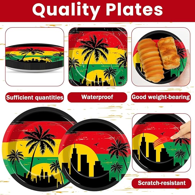 gisgfim 96Pcs Jamaican Rastafari Party Supplies Jamaican Music Birthday Party Plates and Napkin Palm Tree Grafitti Tableware Dinnerware Set Decorations Favors for Hawaiian Serves 24