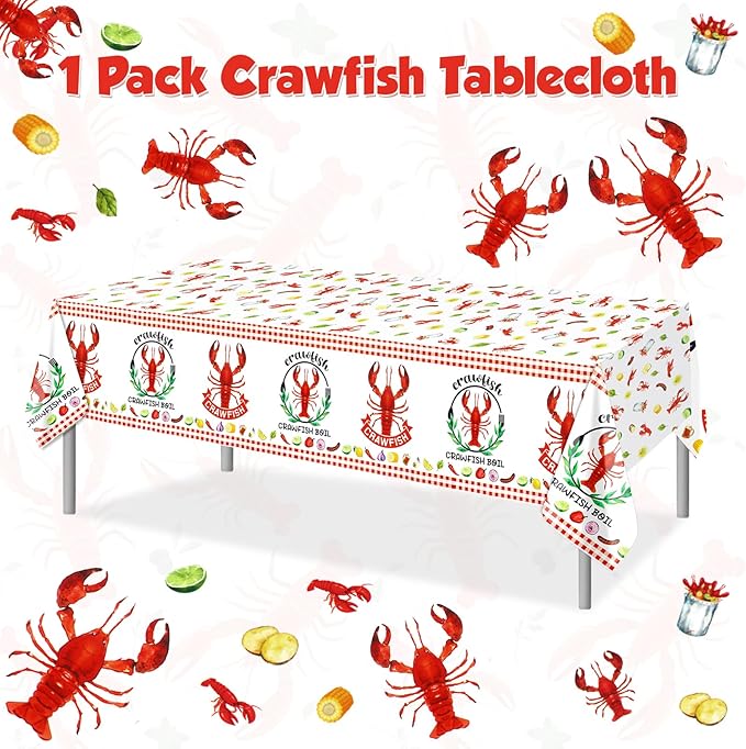 PHOGARY Crawfish Boil Party Supplies Lobster Tablecloth, Plastic Red Lobsters Table Cover for Crawfish Birthday, Seafood Boil Party Decorations - Rectangular Table Decor 108 x 51inch
