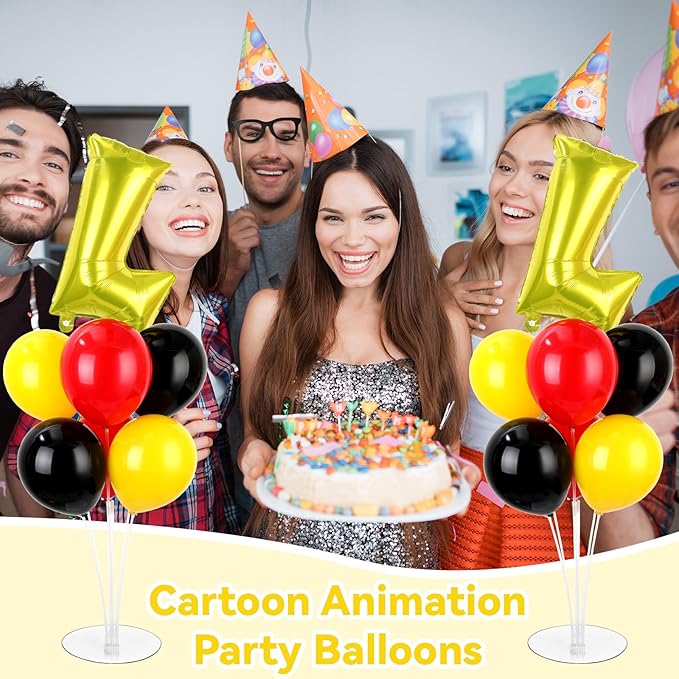 Cartoon Party Balloons Stand Kit 2 Sets With 2 Yellow Lightning Foil Balloons Centerpieces for Tables Video Games Party Red Black Yellow Balloon for Baby Shower Cartoon Game Theme Birthday Decorations