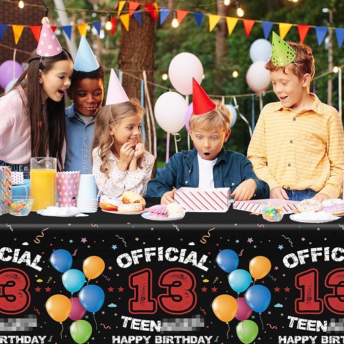 13th Birthday Decorations for Boys Red Black 13th Happy Birthday Tablecloth for Official 13 Teenager 13 Year Old Boy Birthday Decor