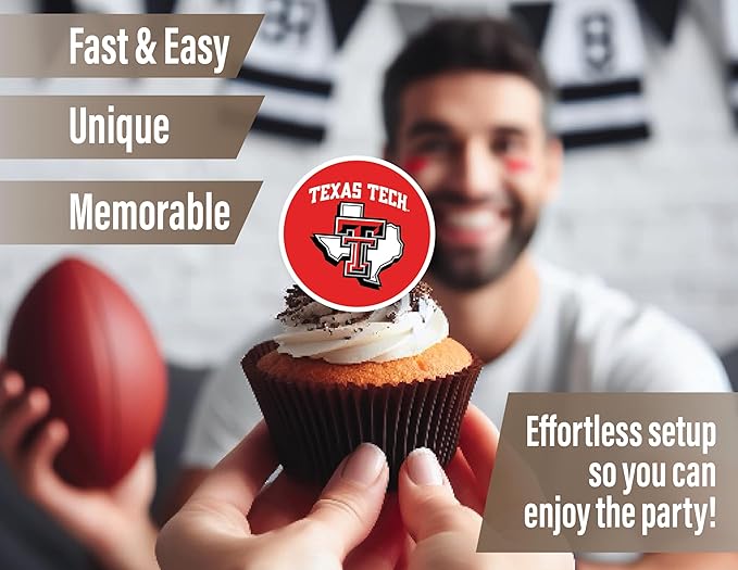 Texas Tech Cupcake Topper Party Supplies for Football, Birthday, Graduation Party Decorations (24 Pieces) (Texas Tech Red Raiders)