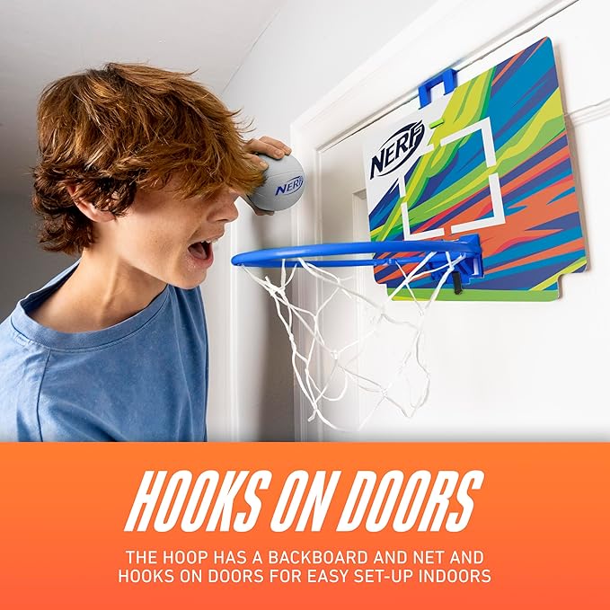 Nerf Nerfoop - The Classic Mini Foam Basketball and Hoop - Hooks On Doors - Indoor and Outdoor Play - A Favorite Since 1972