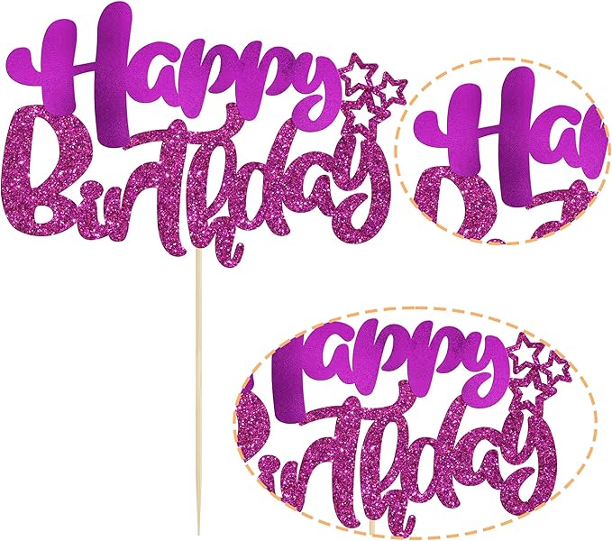 Ephlyn 1Pcs Happy Birthday Cake Topper Glitter Happy Birthday Cake Pick Decorations for Celebrating Baby Shower Theme Kids Boys Girls Anniversary Party Decorations Supplies Purple