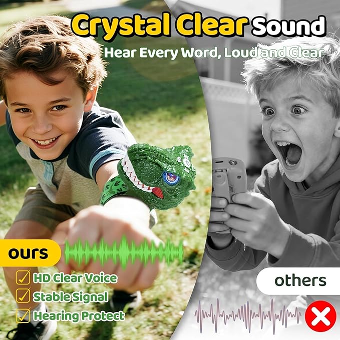 Vvinca Kids Walkie Talkies 4-Packs with 2 Dinosaur and 2 Rechargeable Long Range Walkie Talkies with Flashlight for Boys Girls Age 3-12 Ultimate Outdoor Adventure Gift Set
