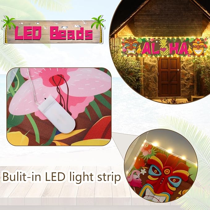 OuMuaMua Hawaiian Luau Party Decorations, Aloha Party Decorations, Tiki Decorations Aloha sign with Lights for Summer Aloha Moana Hawaii Luau Party Decoration, Tropical Birthday Tiki Party Supplies