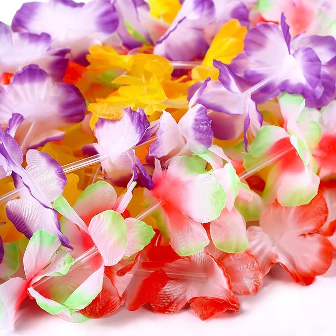 Moon Boat 60PCS Hawaiian Luau Leis Party Decorations Supplies Set - Tropical Tiki Flowers Necklaces + Bracelets + Hair Clips Bulk Summer Pool Birthday Decor Favors