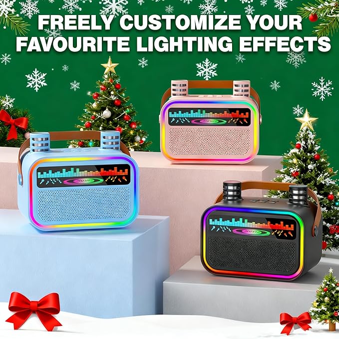 Mini Karaoke Machine Toys Gifts for Kids Girls Age 3-12+, Tnvee Portable Bluetooth Speaker with 2 Wireless Microphones, Funny Toddler Singing Karaoke for Birthday, Family, Home Party - Black