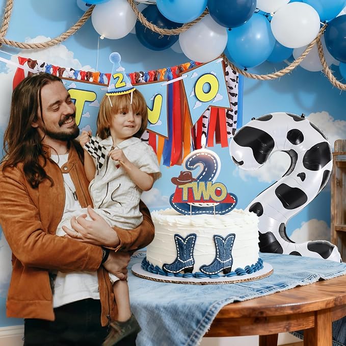 Cartoon Toy Highchair Banner for 2nd Birthday Party Decorations Two Infinity and Beyond High Chair Tassel Banner for Boys 2 Years Old Western Cowboy 2 Birthday Photo Props Backdrop Decorations
