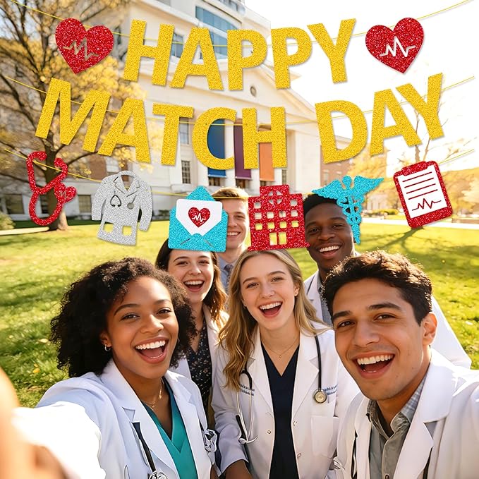 Happy Match Day Banner Medical Residency Match Day Party Decorations for Future Doctor Medical School Graduation Party Supplies (Gold)