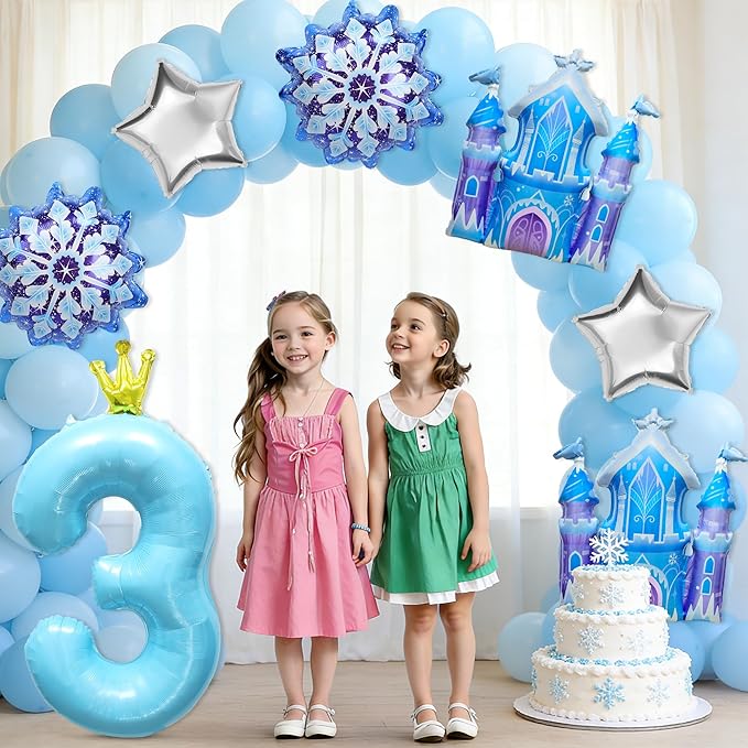 7Pcs 3rd Birthday Party Decorations Balloons,Winter Snowflake Balloons Large Blue 40 Inch Number 3 Balloon Foil Star Castle Ballon for Birthday Party Favor Decor Supplies Winter Wonderland Decoration