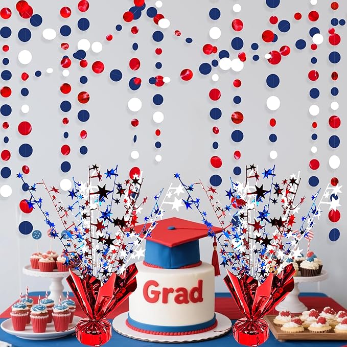 6 Pack 4th of July Table Centerpiece Decoration Metallic Foil Spray Star Burst Patriotic Decoration Independence Day Labor Day Veteran Day Memorial Day Party Supplies, Red White and Blue