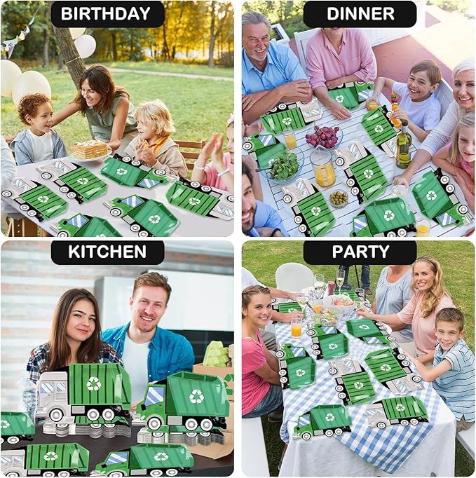 50 Pcs Garbage Trash Truck Birthday Decorations Trash Truck Shaped Disposable Plates Garbage Party Paper Dessert Plates for Waste Management Recycling Decor Birthday Baby Shower Party Supplies Favors
