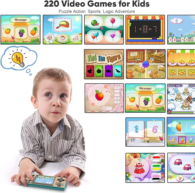 Kids Handheld Game Console with 200 Video Games for Kids, 16 Bit Games Travel Toys, 3 Inch Screen Pocket Game, Electronic Learning & Education Toys, Gifts for Boys and Girls (Blue)